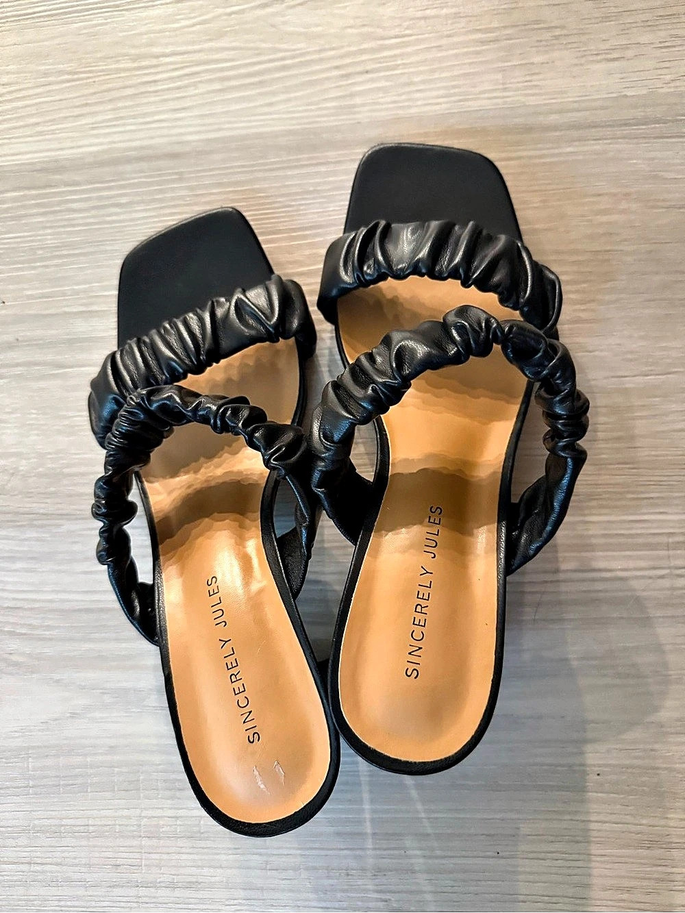 Sincerely Jules Katie Black Ruched Heeled Sandals